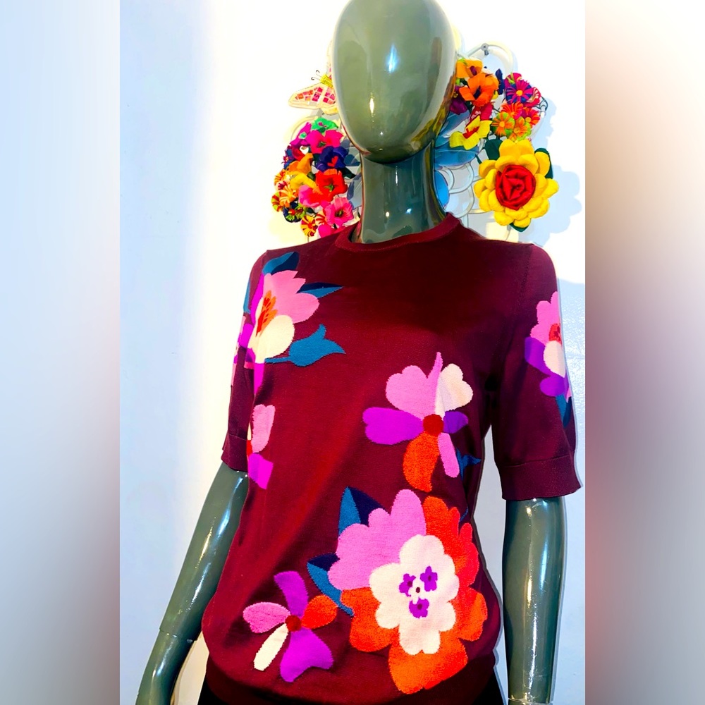 NWT Authentic Dolce & Gabbana Purple (Burgundy Plum) shirt with vibrant flowers